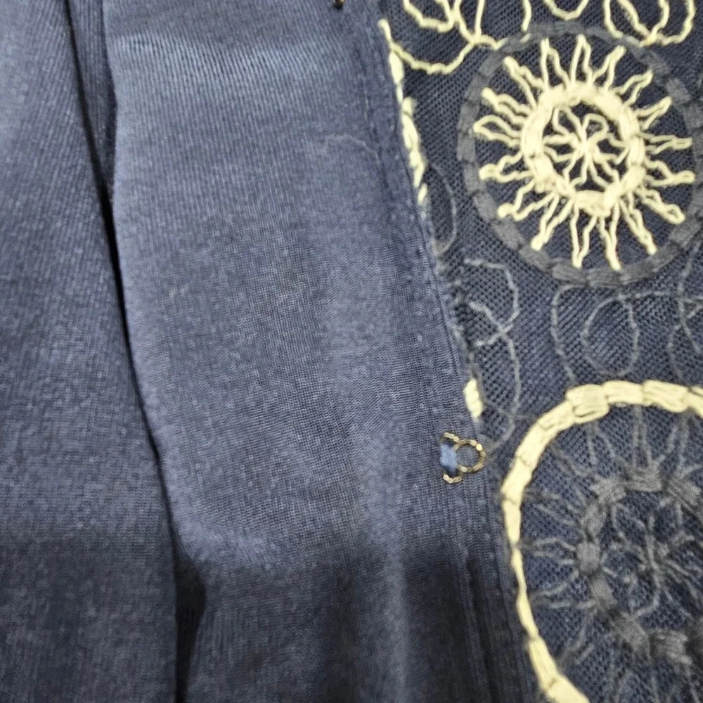 Navy Blue Embroidered Mesh Front Hook‎ and Eye Cardigan Long Sleeve V-Neck